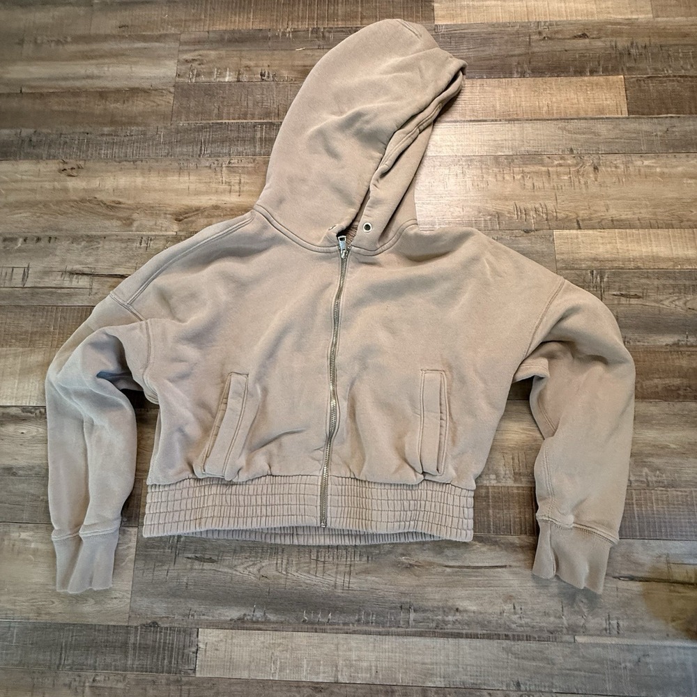 Abercrombie & Fitch Soft A&F Max Essentials Croptop Hoodie Sz M Beige